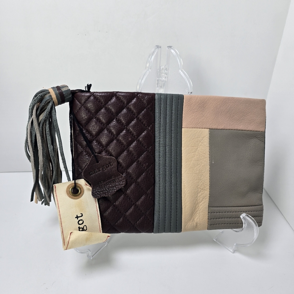 Margot Quilted Color Block Leather Clutch With Tassel NWT